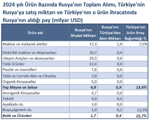 Rusya’nın Değişen Dış Ticaret Dengeleri: Türkiye İçin Fırsatlar ve Kırılganlıklar 3 2024 yılı Ürün Bazında Rusya’nın Toplam Alımı